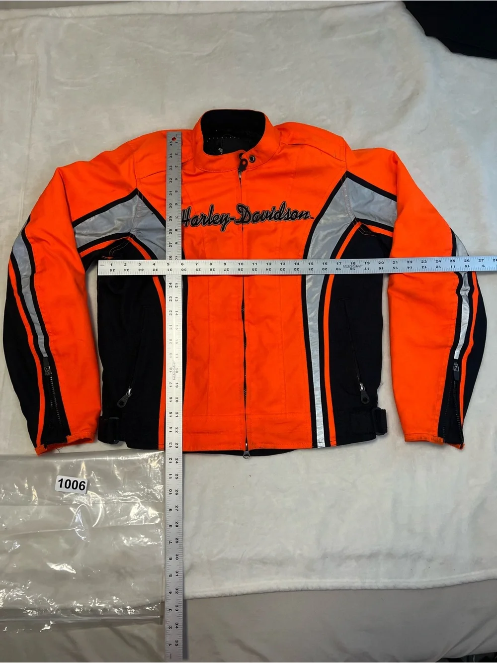 Harley Davidson Womens Zip Hi-Vis Reflective Motorcyle Jacket Neon Orange Sz M